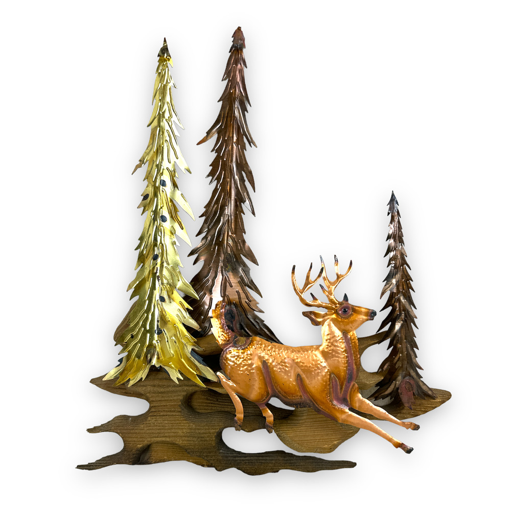 Vintage Metal Wood Deer Forest Wall Hanging Sculpture Buck Jumping 14 Inches